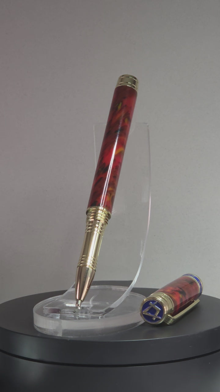 Masonic hand turned Pen in red Seduction Polyester resin