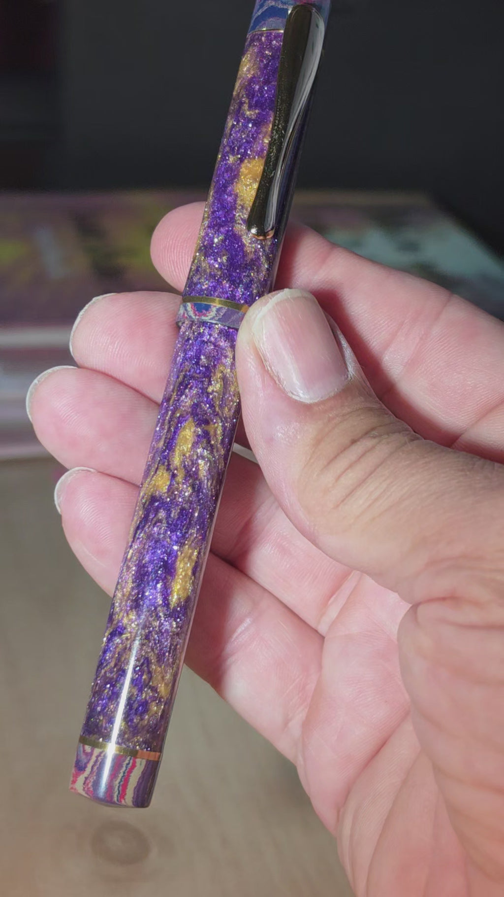 Diamond Dust & Purple Swirl resin and Ebonite Fountain Pen (Brass Accents)