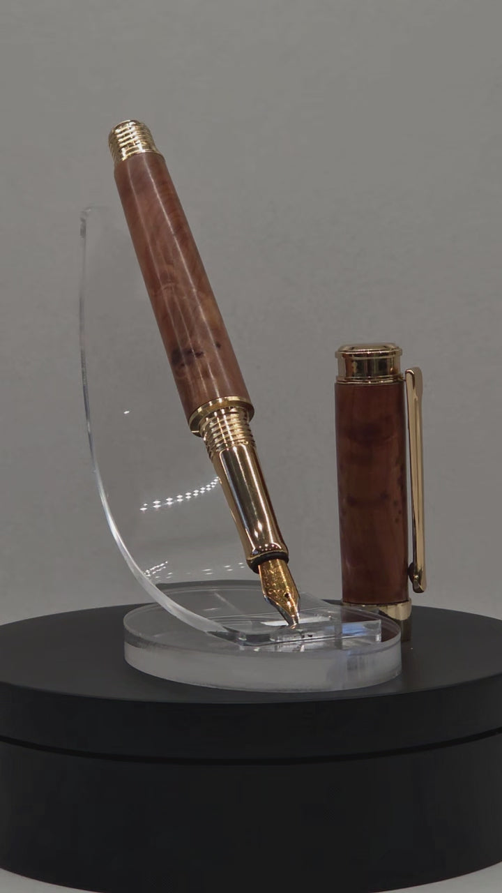 Thuya and Gold plated Fountain Pen. Hand turned wood finished Fountain pen with gold plated fittings and Bi-colour nib