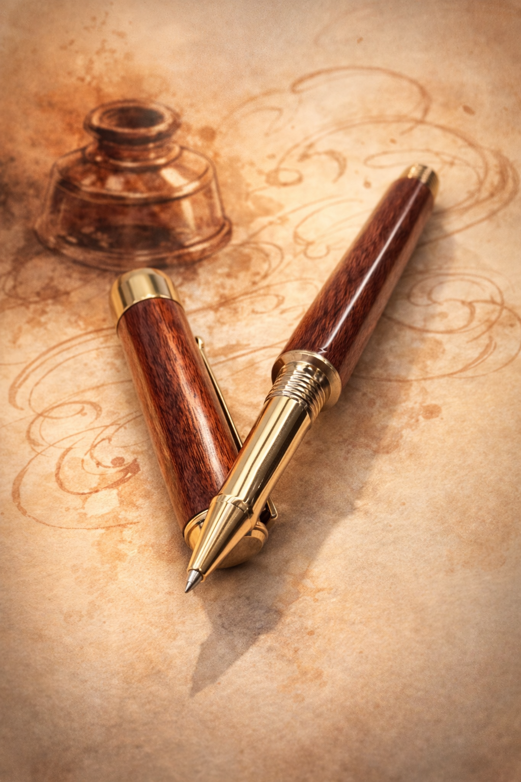 Custom Order Wood turned Rollerball Pen. Finished in Sapele African hardwood with black and red stain