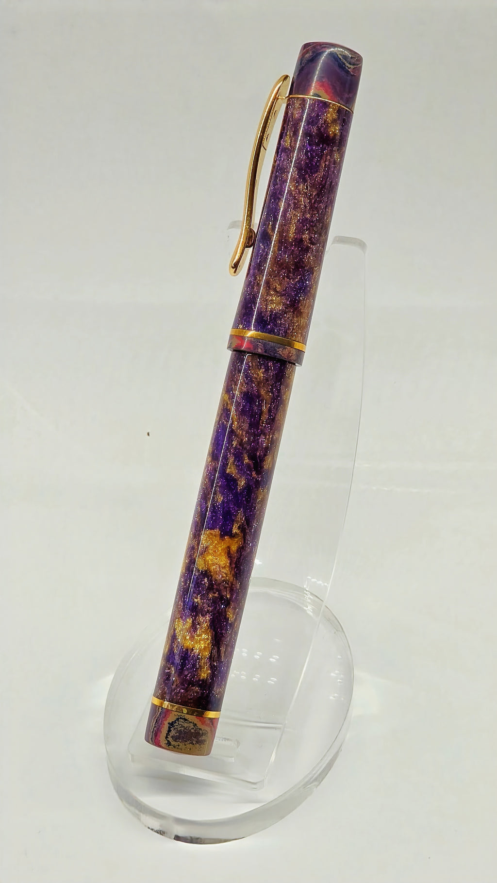 Diamond Particle & Purple Swirl Ebonite Fountain Pen (Gold Accents)