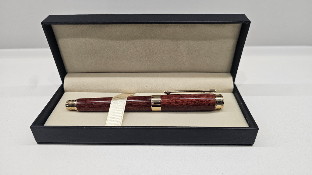 Custom Order Wood turned Rollerball Pen. Finished in Sapele African hardwood with black and red stain