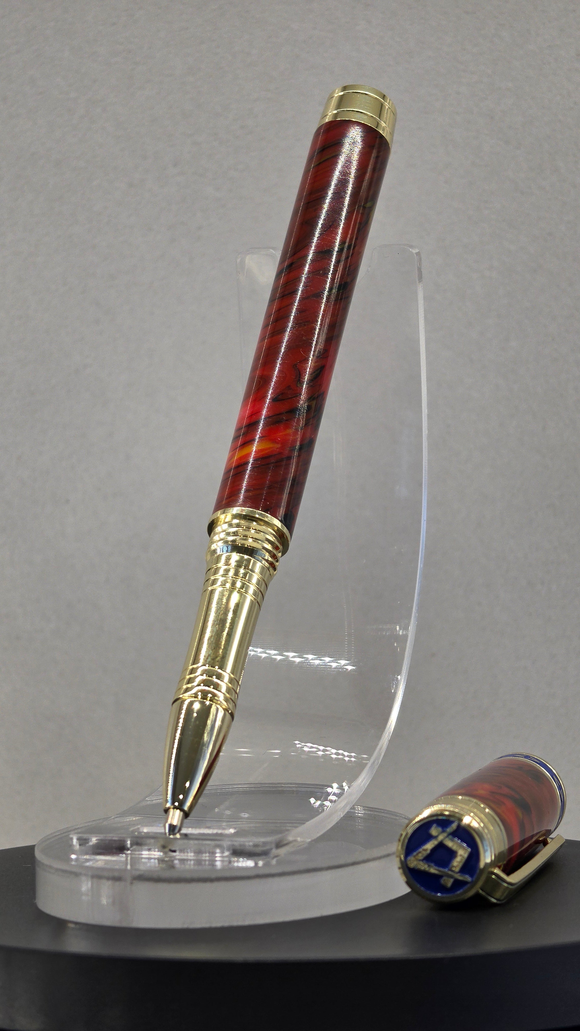 Masonic hand turned Pen in red Seduction Polyester resin