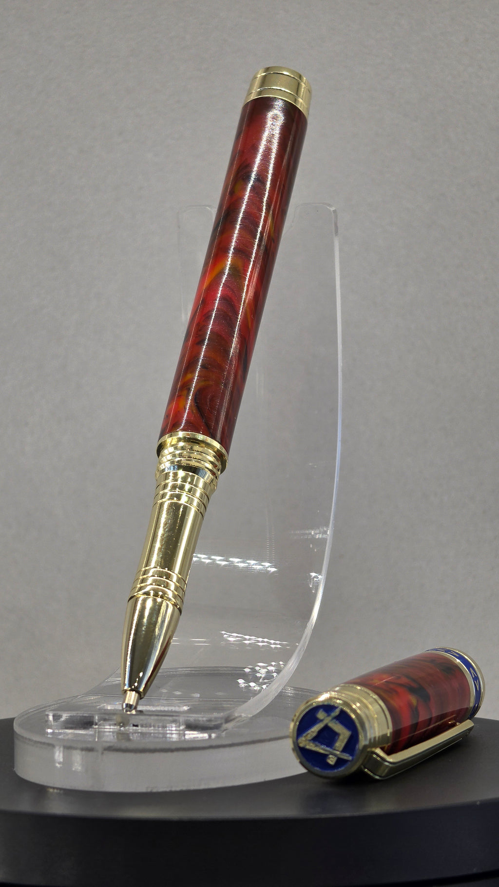 Masonic hand turned Pen in red Seduction Polyester resin