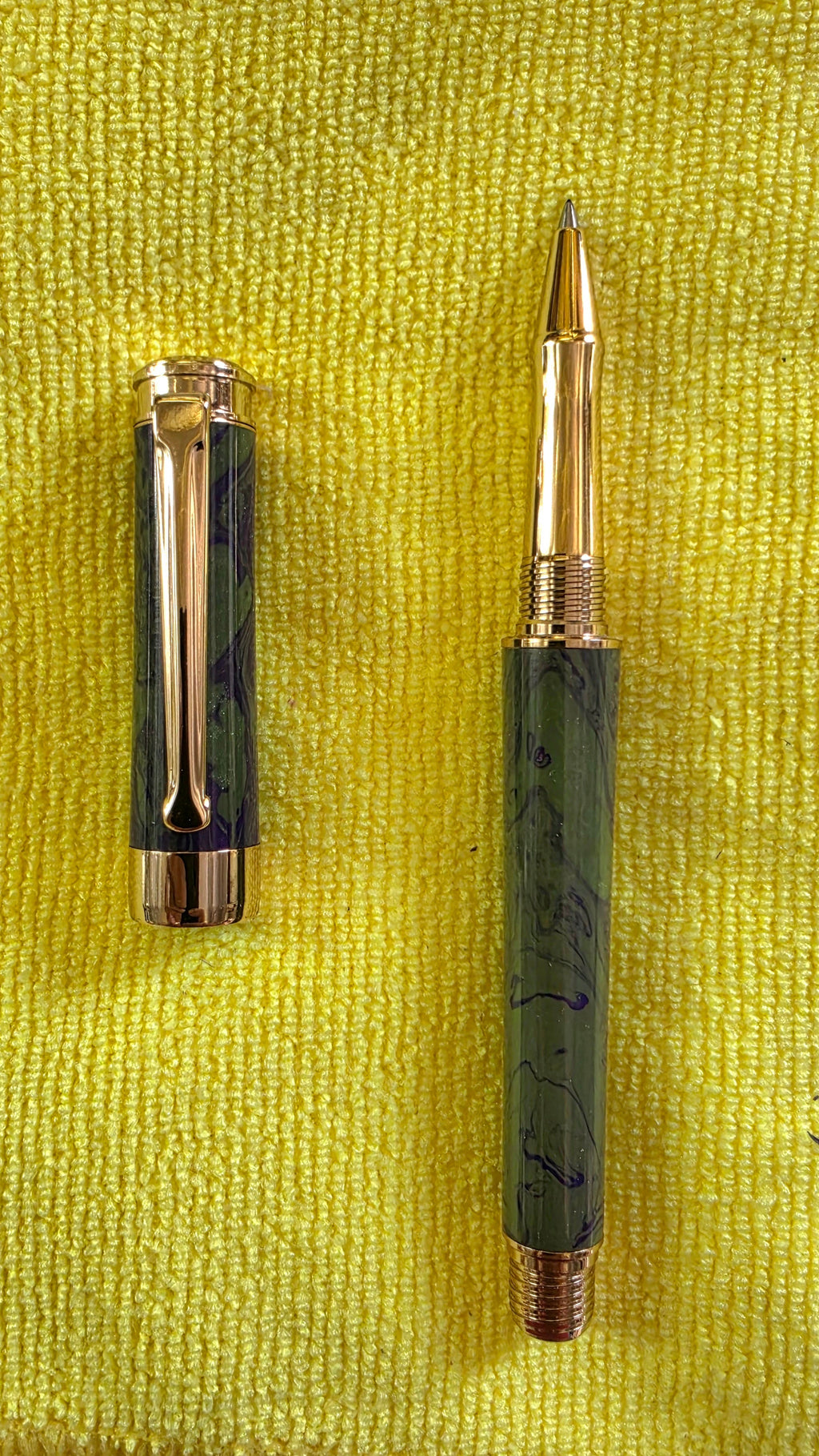 Handmade Green and Purple resin Gold plated Rollerball Pen