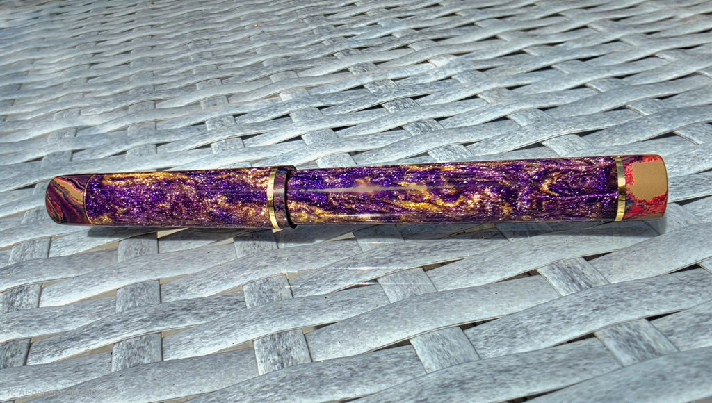 Diamond Particle & Purple Swirl Ebonite Fountain Pen (Gold Accents)