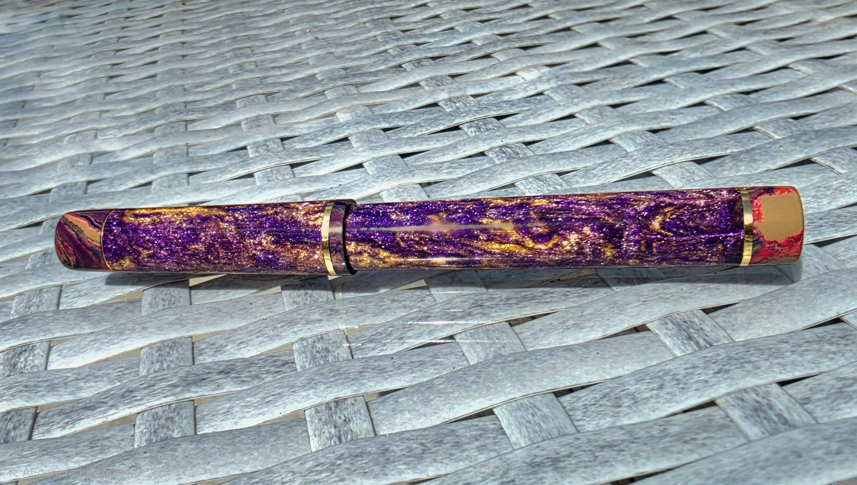 Diamond Particle & Purple Swirl Ebonite Fountain Pen (Gold Accents)