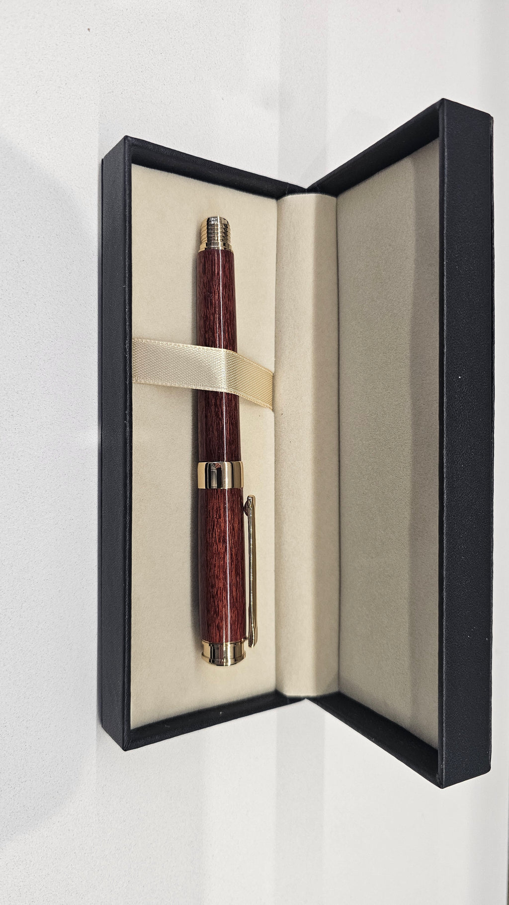 Custom Order Wood turned Rollerball Pen. Finished in Sapele African hardwood with black and red stain