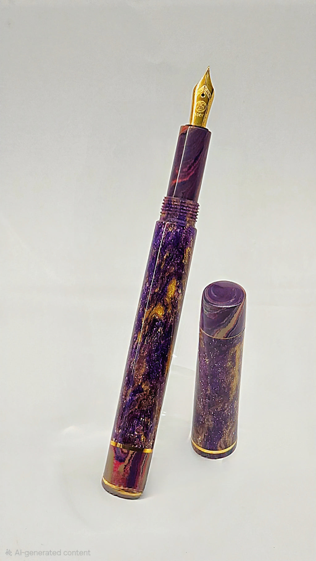Diamond Particle & Purple Swirl Ebonite Fountain Pen (Gold Accents)