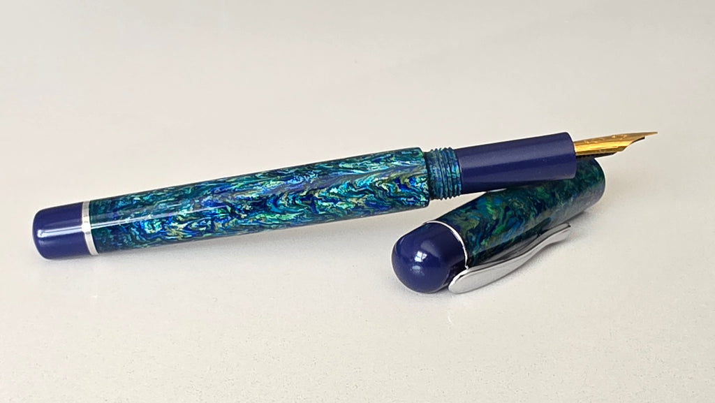 Handmade bespoke Blue resin and Ebonite Fountain Pen.