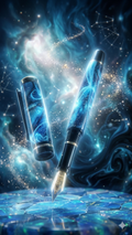 Blue Nebula Fountain Pen. Hand-turned with a deep blue and shimmering silver acrylic resin .