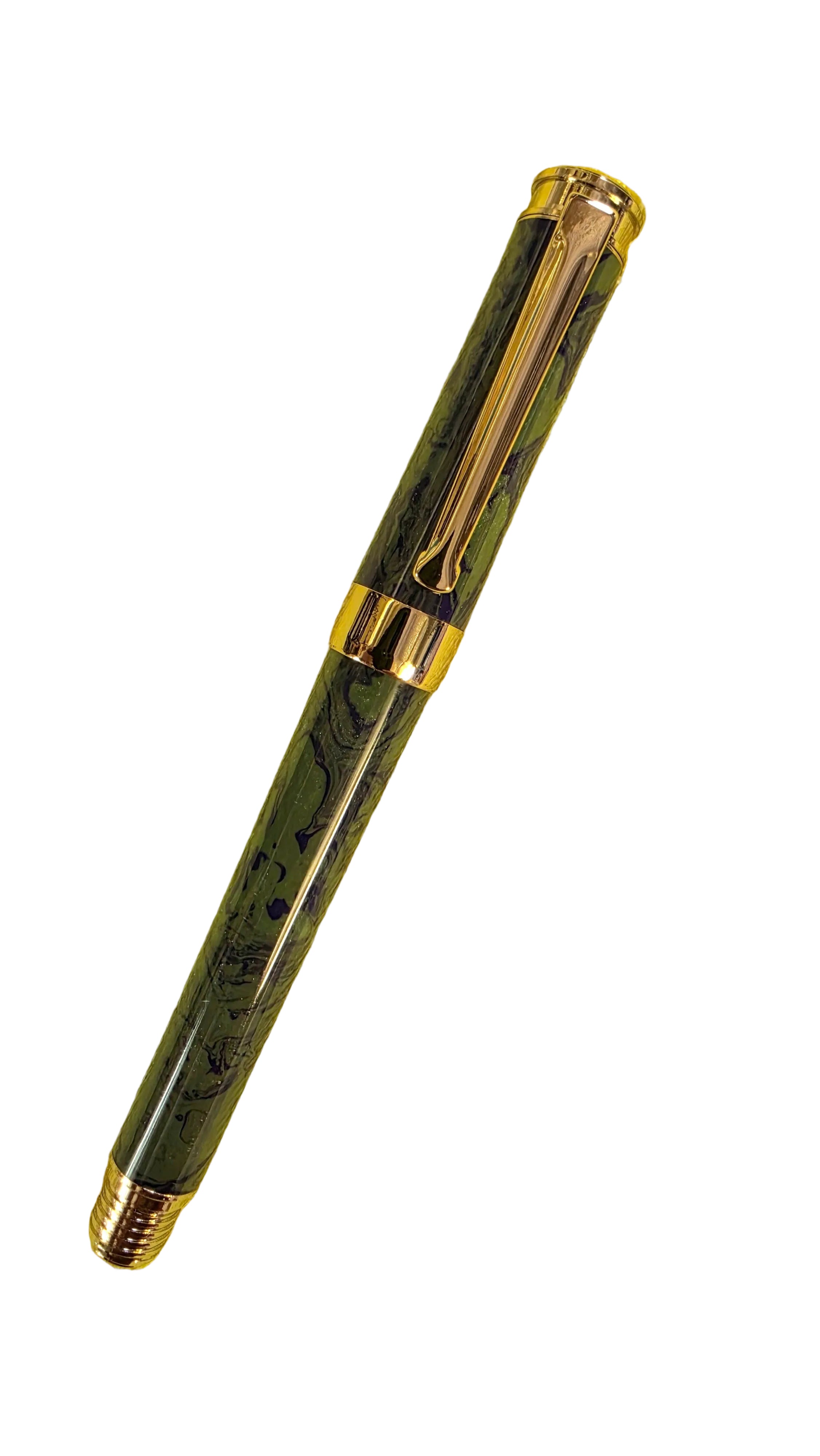 Handmade Green and Purple resin Gold plated Rollerball Pen